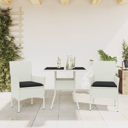 vidaXL Set comedor jardín 3 pzas cojines ratán sintético vidrio blanco