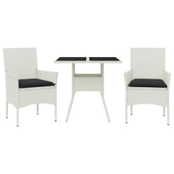 vidaXL Set comedor jardín 3 pzas cojines ratán sintético vidrio blanco