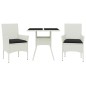 vidaXL Set comedor jardín 3 pzas cojines ratán sintético vidrio blanco vidaXL Set comedor jardín 3 pzas cojines ratán sintético vidrio blanco