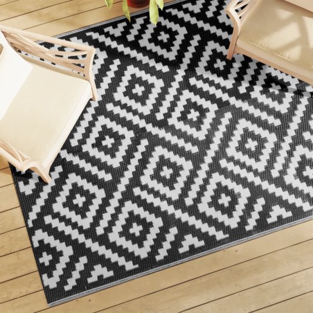 vidaXL Alfombra de exterior PP blanco y negro 160x230 cm