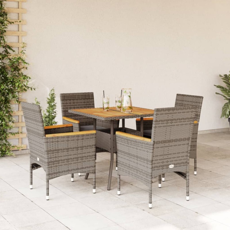 vidaXL Set de comedor jardín 5 pzas con cojines ratán PE acacia gris vidaXL Set de comedor jardín 5 pzas con cojines ratán PE acacia gris