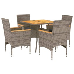 vidaXL Set de comedor jardín 5 pzas con cojines ratán PE acacia gris
