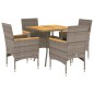 vidaXL Set de comedor jardín 5 pzas con cojines ratán PE acacia gris vidaXL Set de comedor jardín 5 pzas con cojines ratán PE acacia gris