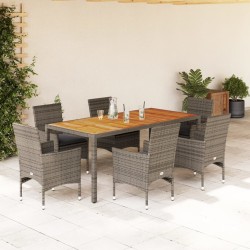 vidaXL Set de comedor jardín 7 pzas con cojines ratán PE acacia gris