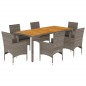 vidaXL Set de comedor jardín 7 pzas con cojines ratán PE acacia gris vidaXL Set de comedor jardín 7 pzas con cojines ratán PE acacia gris
