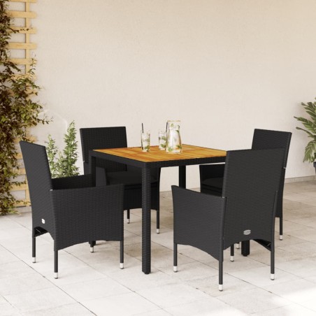 vidaXL Set de comedor jardín 5 pzas con cojines ratán PE acacia negro