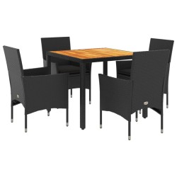 vidaXL Set de comedor jardín 5 pzas con cojines ratán PE acacia negro