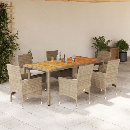 vidaXL Set de comedor jardín 7 pzas con cojines ratán PE acacia beige