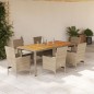 vidaXL Set de comedor jardín 7 pzas con cojines ratán PE acacia beige vidaXL Set de comedor jardín 7 pzas con cojines ratán PE acacia beige