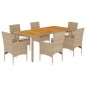 vidaXL Set de comedor jardín 7 pzas con cojines ratán PE acacia beige vidaXL Set de comedor jardín 7 pzas con cojines ratán PE acacia beige