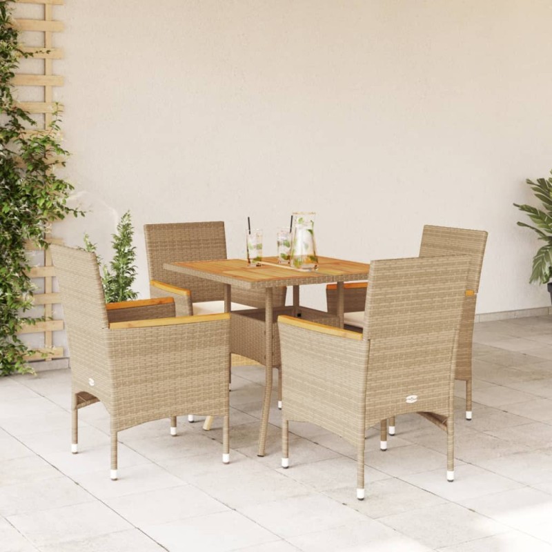 vidaXL Set de comedor jardín 5 pzas con cojines ratán PE acacia beige vidaXL Set de comedor jardín 5 pzas con cojines ratán PE acacia beige
