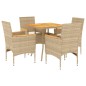 vidaXL Set de comedor jardín 5 pzas con cojines ratán PE acacia beige vidaXL Set de comedor jardín 5 pzas con cojines ratán PE acacia beige