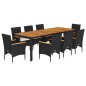vidaXL Set de comedor jardín 9 pzas con cojines ratán PE acacia negro vidaXL Set de comedor jardín 9 pzas con cojines ratán PE acacia negro