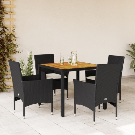 vidaXL Set de comedor jardín 5 pzas con cojines ratán PE acacia negro