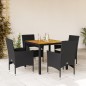 vidaXL Set de comedor jardín 5 pzas con cojines ratán PE acacia negro vidaXL Set de comedor jardín 5 pzas con cojines ratán PE acacia negro