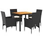 vidaXL Set de comedor jardín 5 pzas con cojines ratán PE acacia negro vidaXL Set de comedor jardín 5 pzas con cojines ratán PE acacia negro