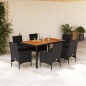 vidaXL Set de comedor jardín 7 pzas con cojines ratán PE acacia negro