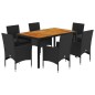 vidaXL Set de comedor jardín 7 pzas con cojines ratán PE acacia negro