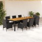 vidaXL Set de comedor jardín 9 pzas con cojines ratán PE acacia negro vidaXL Set de comedor jardín 9 pzas con cojines ratán PE acacia negro