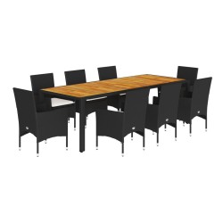vidaXL Set de comedor jardín 9 pzas con cojines ratán PE acacia negro