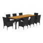 vidaXL Set de comedor jardín 9 pzas con cojines ratán PE acacia negro vidaXL Set de comedor jardín 9 pzas con cojines ratán PE acacia negro