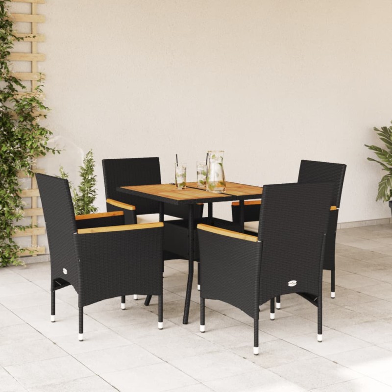 vidaXL Set de comedor jardín 5 pzas con cojines ratán PE acacia negro vidaXL Set de comedor jardín 5 pzas con cojines ratán PE acacia negro