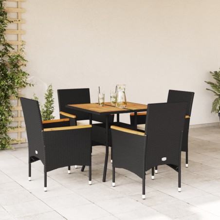 vidaXL Set de comedor jardín 5 pzas con cojines ratán PE acacia negro