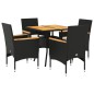 vidaXL Set de comedor jardín 5 pzas con cojines ratán PE acacia negro vidaXL Set de comedor jardín 5 pzas con cojines ratán PE acacia negro