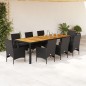 vidaXL Set de comedor jardín 9 pzas con cojines ratán PE acacia negro vidaXL Set de comedor jardín 9 pzas con cojines ratán PE acacia negro