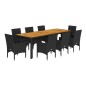 vidaXL Set de comedor jardín 9 pzas con cojines ratán PE acacia negro vidaXL Set de comedor jardín 9 pzas con cojines ratán PE acacia negro