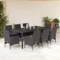 vidaXL Set comedor jardín 9 pzas cojines ratán sintético vidrio negro vidaXL Set comedor jardín 9 pzas cojines ratán sintético vidrio negro