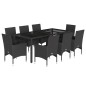 vidaXL Set comedor jardín 9 pzas cojines ratán sintético vidrio negro vidaXL Set comedor jardín 9 pzas cojines ratán sintético vidrio negro