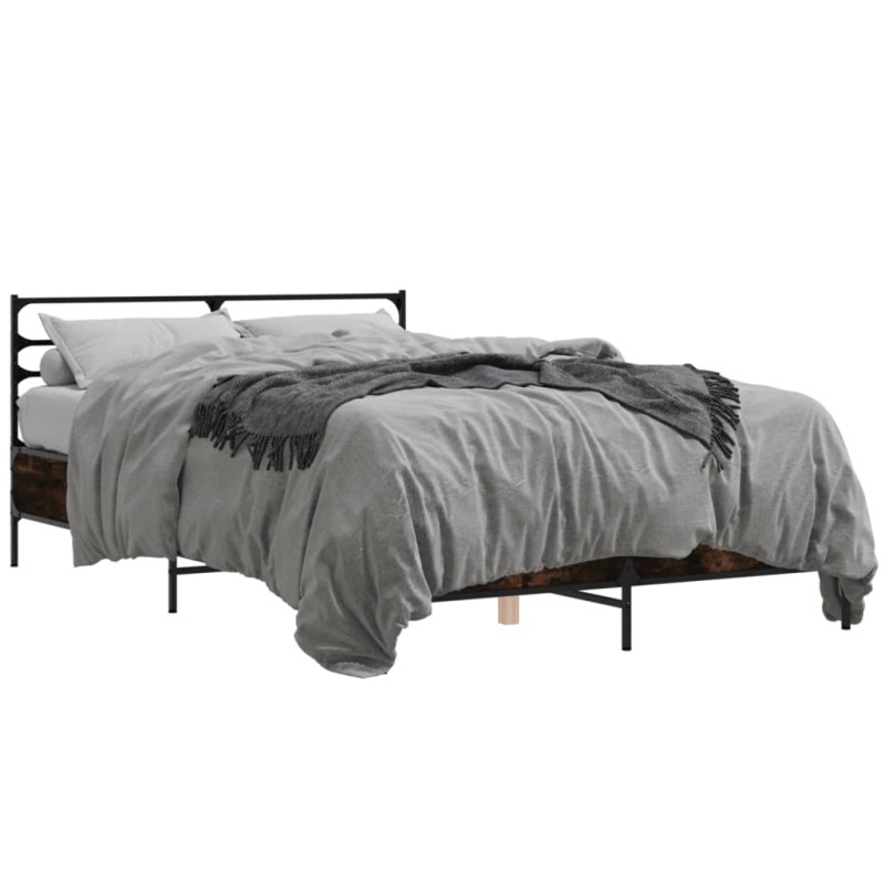 vidaXL Estructura cama madera ingeniería metal roble ahumado 120x200cm vidaXL Estructura cama madera ingeniería metal roble ahumado 120x200cm