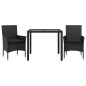 vidaXL Set comedor jardín 3 pzas cojines ratán sintético vidrio negro vidaXL Set comedor jardín 3 pzas cojines ratán sintético vidrio negro