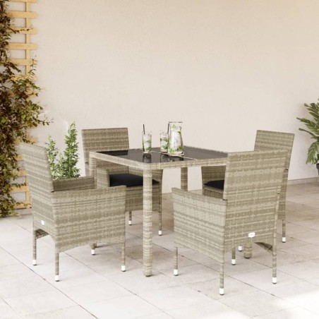 vidaXL Set comedor jardín 5 pzas y cojines ratán PE vidrio gris claro
