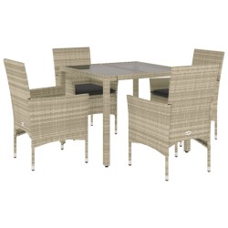 vidaXL Set comedor jardín 5 pzas y cojines ratán PE vidrio gris claro