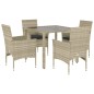 vidaXL Set comedor jardín 5 pzas y cojines ratán PE vidrio gris claro vidaXL Set comedor jardín 5 pzas y cojines ratán PE vidrio gris claro