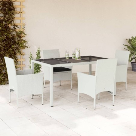 vidaXL Set comedor jardín 5 pzas cojines ratán sintético vidrio blanco