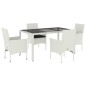 vidaXL Set comedor jardín 5 pzas cojines ratán sintético vidrio blanco vidaXL Set comedor jardín 5 pzas cojines ratán sintético vidrio blanco