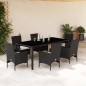 vidaXL Set comedor jardín 7 pzas cojines ratán sintético vidrio negro vidaXL Set comedor jardín 7 pzas cojines ratán sintético vidrio negro