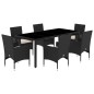 vidaXL Set comedor jardín 7 pzas cojines ratán sintético vidrio negro vidaXL Set comedor jardín 7 pzas cojines ratán sintético vidrio negro