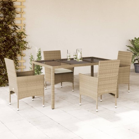 vidaXL Set comedor jardín 5 pzas cojines ratán sintético vidrio beige