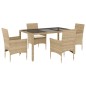 vidaXL Set comedor jardín 5 pzas cojines ratán sintético vidrio beige vidaXL Set comedor jardín 5 pzas cojines ratán sintético vidrio beige