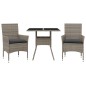 vidaXL Set comedor jardín 3 pzas y cojines ratán sintético vidrio gris vidaXL Set comedor jardín 3 pzas y cojines ratán sintético vidrio gris