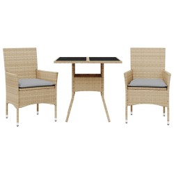 vidaXL Set comedor jardín 3 pzas cojines ratán sintético vidrio beige