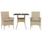 vidaXL Set comedor jardín 3 pzas cojines ratán sintético vidrio beige