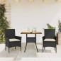 vidaXL Set de comedor jardín 3 pzas con cojines ratán PE acacia negro vidaXL Set de comedor jardín 3 pzas con cojines ratán PE acacia negro