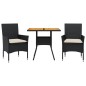 vidaXL Set de comedor jardín 3 pzas con cojines ratán PE acacia negro vidaXL Set de comedor jardín 3 pzas con cojines ratán PE acacia negro