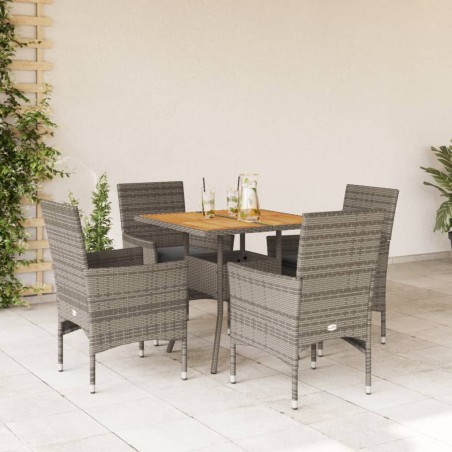 vidaXL Set de comedor jardín 5 pzas con cojines ratán PE acacia gris