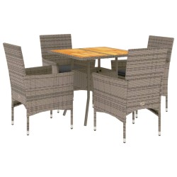 vidaXL Set de comedor jardín 5 pzas con cojines ratán PE acacia gris